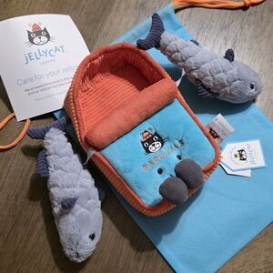 Jellycat Sardines Plush Pouch - Turquoise & Coral